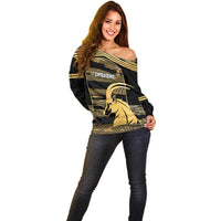 Zimbabwe Rugby Custom Off Shoulder Sweater Come On Sables Gold Black Version - Wonder Print Shop