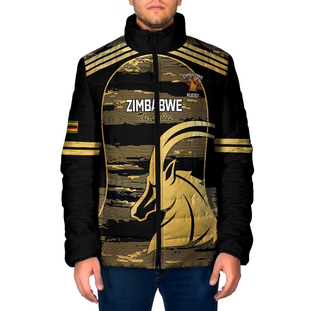 Zimbabwe Rugby Custom Padded Jacket Come On Sables Gold Black Version - Wonder Print Shop