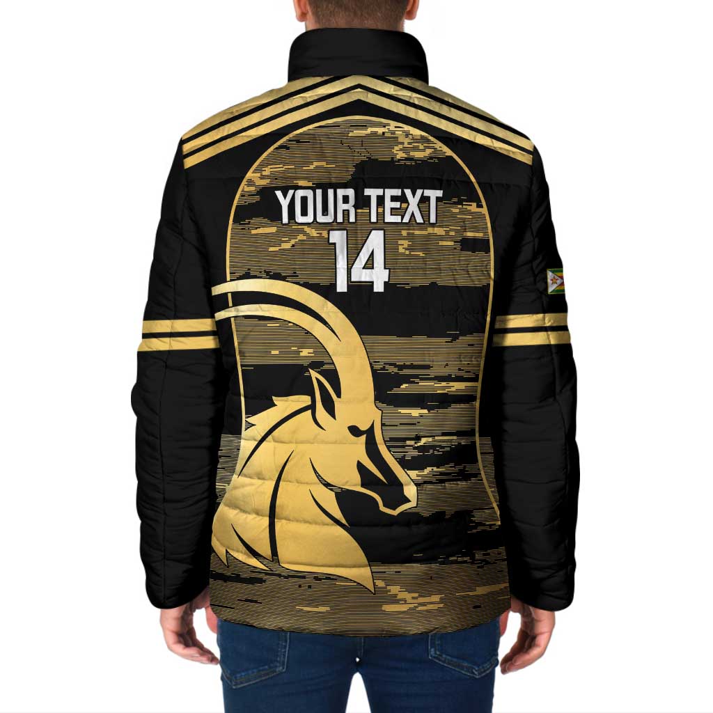 Zimbabwe Rugby Custom Padded Jacket Come On Sables Gold Black Version - Wonder Print Shop