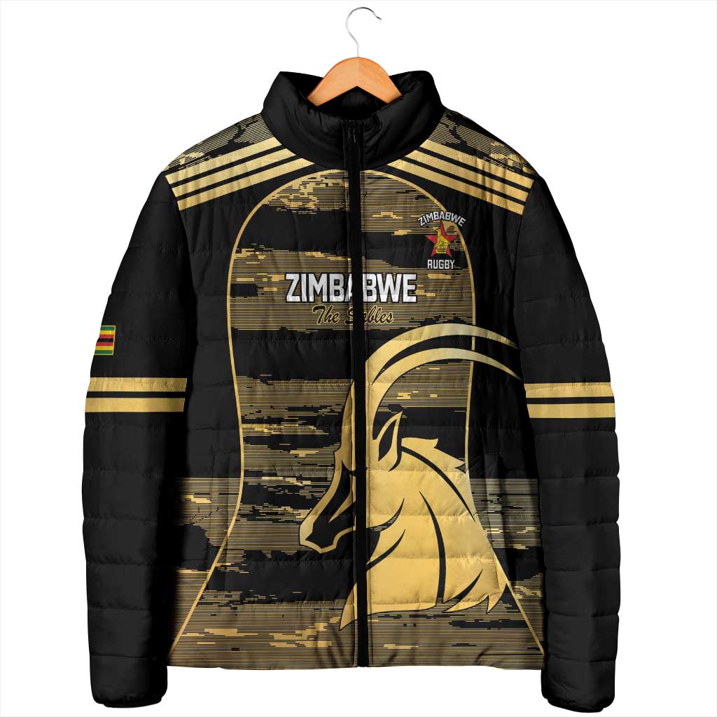 Zimbabwe Rugby Custom Padded Jacket Come On Sables Gold Black Version - Wonder Print Shop