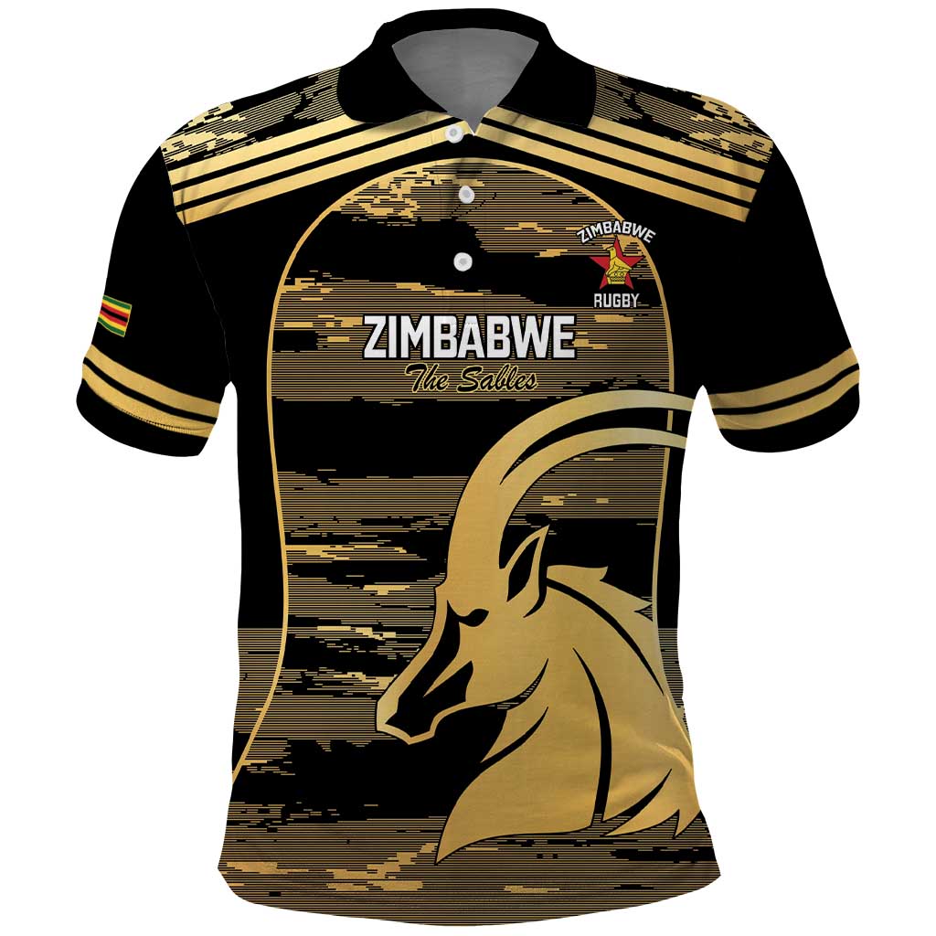 Zimbabwe Rugby Custom Polo Shirt Come On Sables Gold Black Version - Wonder Print Shop