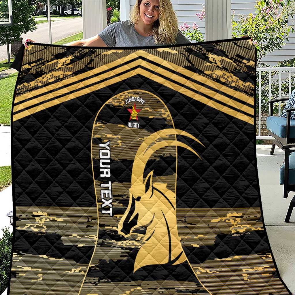 Zimbabwe Rugby Custom Quilt Come On Sables Gold Black Version - Wonder Print Shop