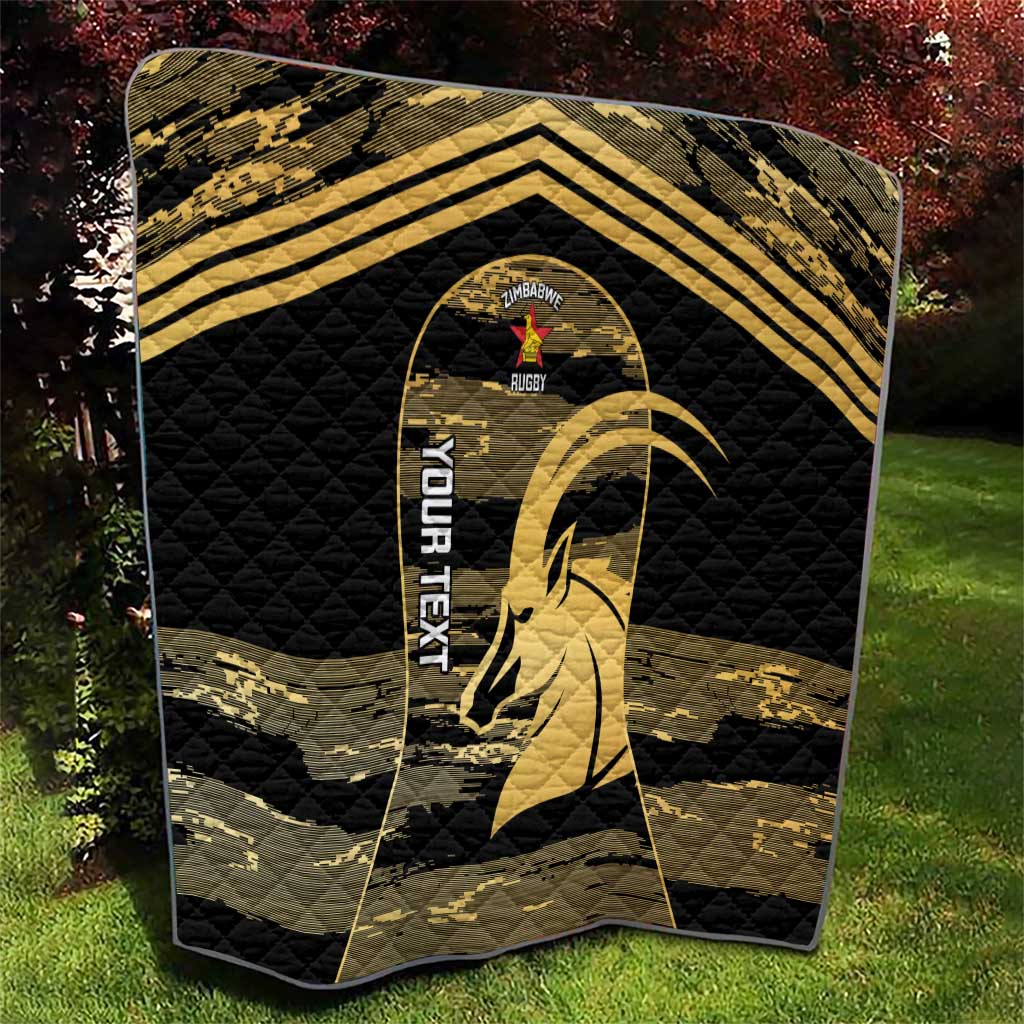 Zimbabwe Rugby Custom Quilt Come On Sables Gold Black Version - Wonder Print Shop