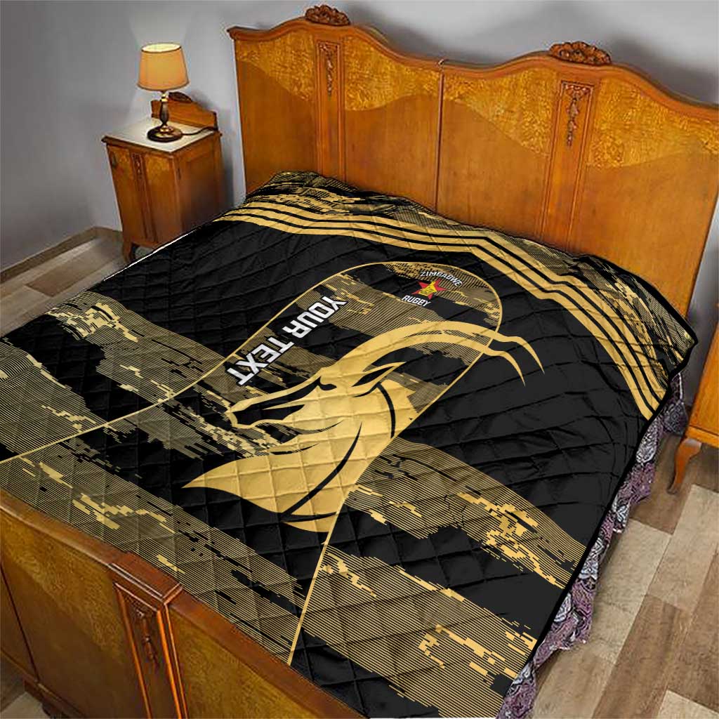 Zimbabwe Rugby Custom Quilt Come On Sables Gold Black Version - Wonder Print Shop