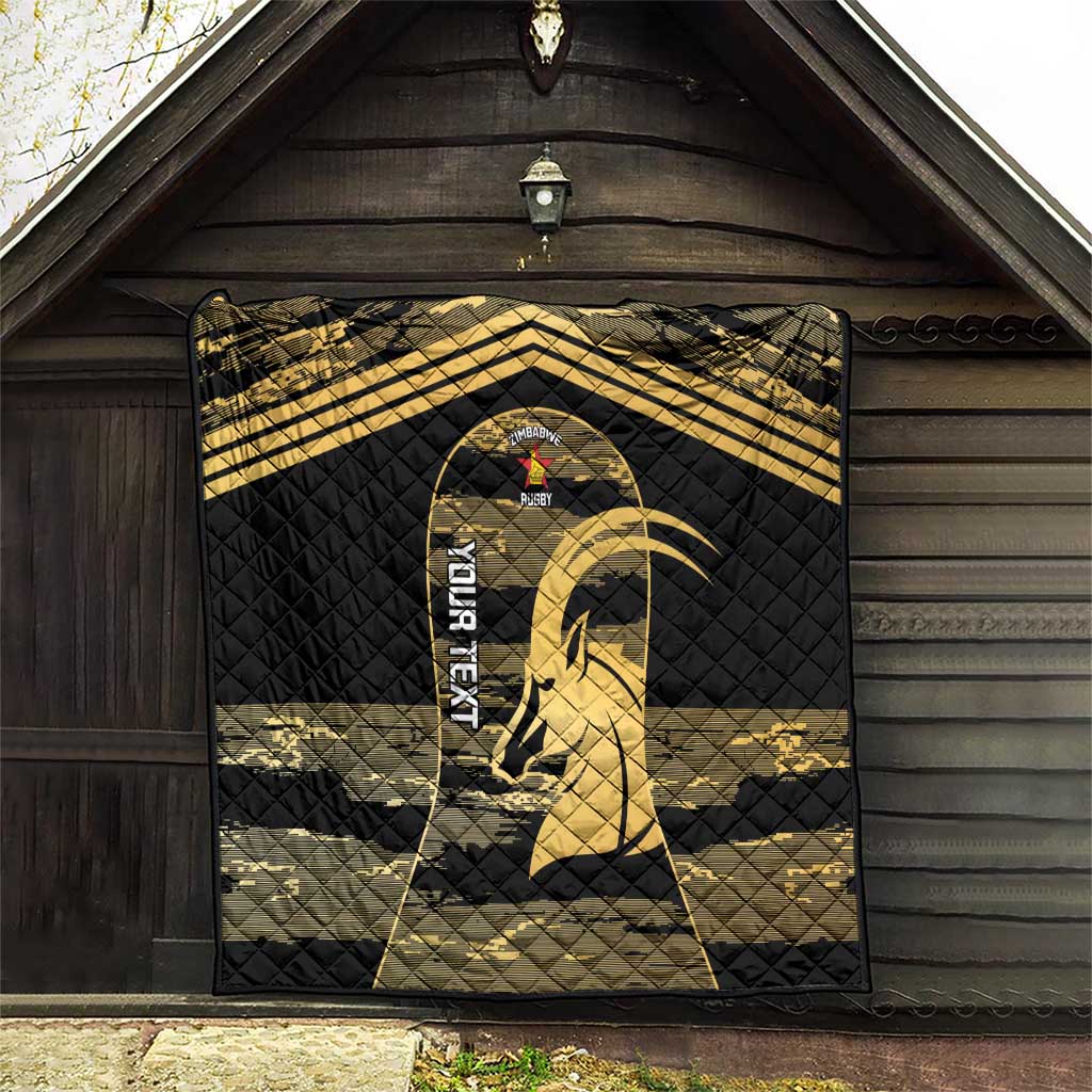 Zimbabwe Rugby Custom Quilt Come On Sables Gold Black Version - Wonder Print Shop