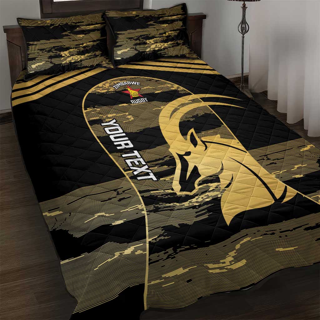 Zimbabwe Rugby Custom Quilt Bed Set Come On Sables Gold Black Version - Wonder Print Shop