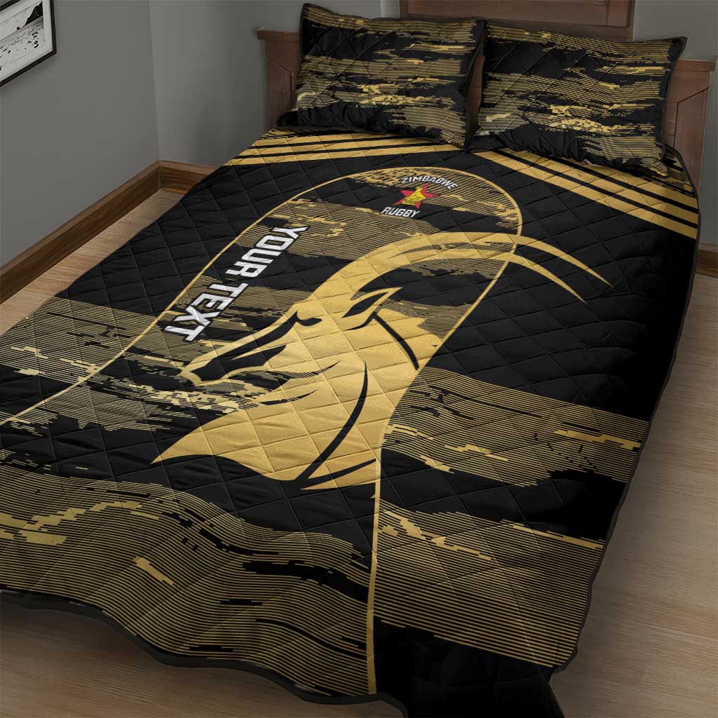 Zimbabwe Rugby Custom Quilt Bed Set Come On Sables Gold Black Version - Wonder Print Shop