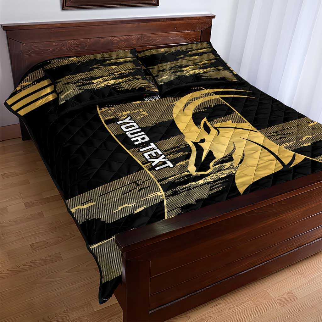 Zimbabwe Rugby Custom Quilt Bed Set Come On Sables Gold Black Version - Wonder Print Shop