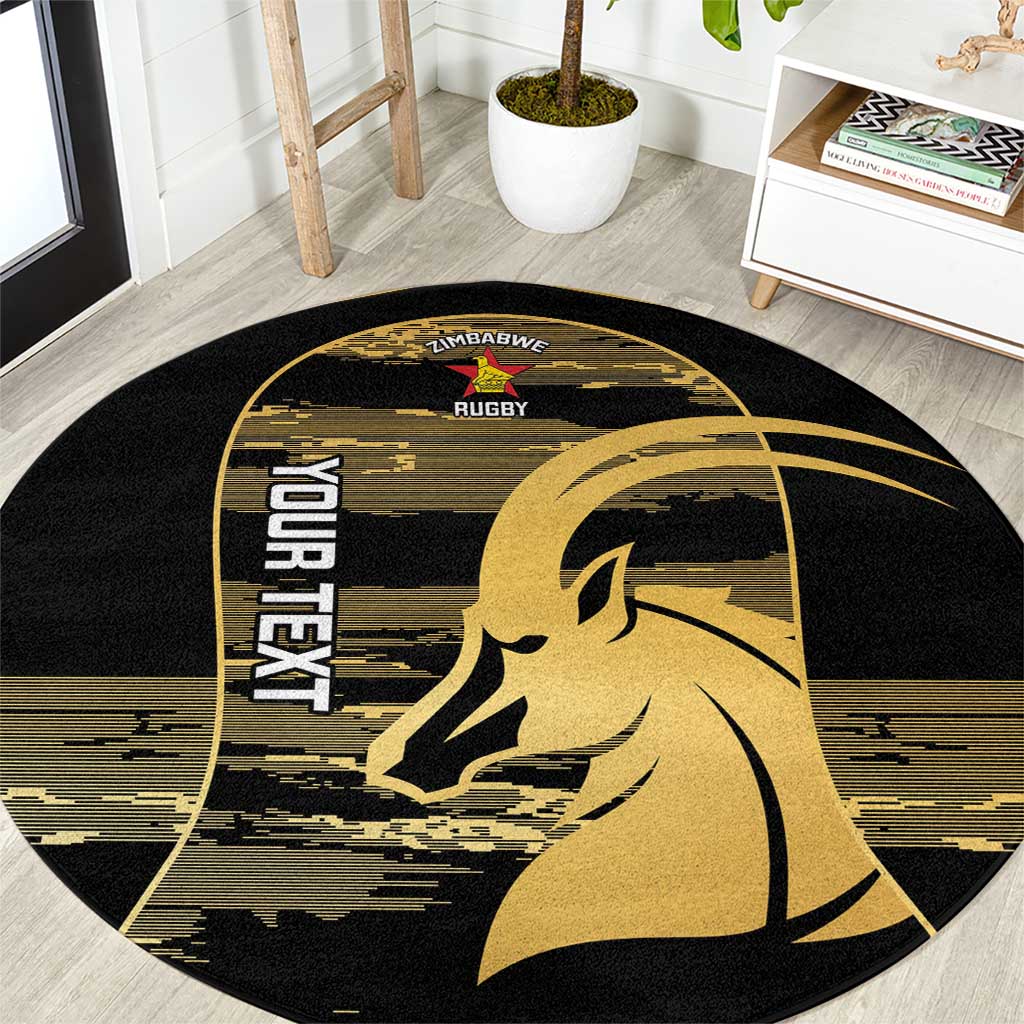 Zimbabwe Rugby Custom Round Carpet Come On Sables Gold Black Version - Wonder Print Shop