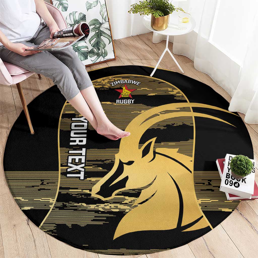 Zimbabwe Rugby Custom Round Carpet Come On Sables Gold Black Version - Wonder Print Shop