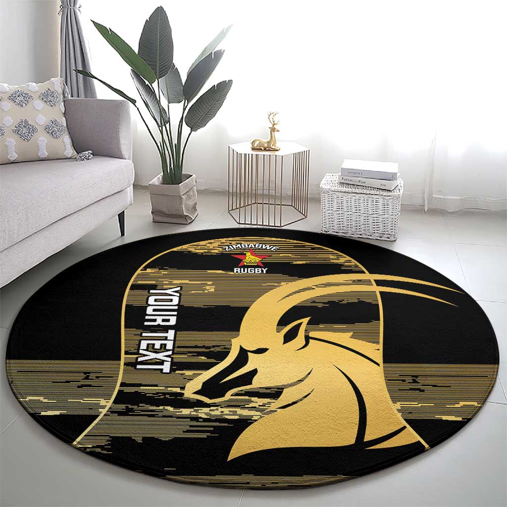 Zimbabwe Rugby Custom Round Carpet Come On Sables Gold Black Version - Wonder Print Shop