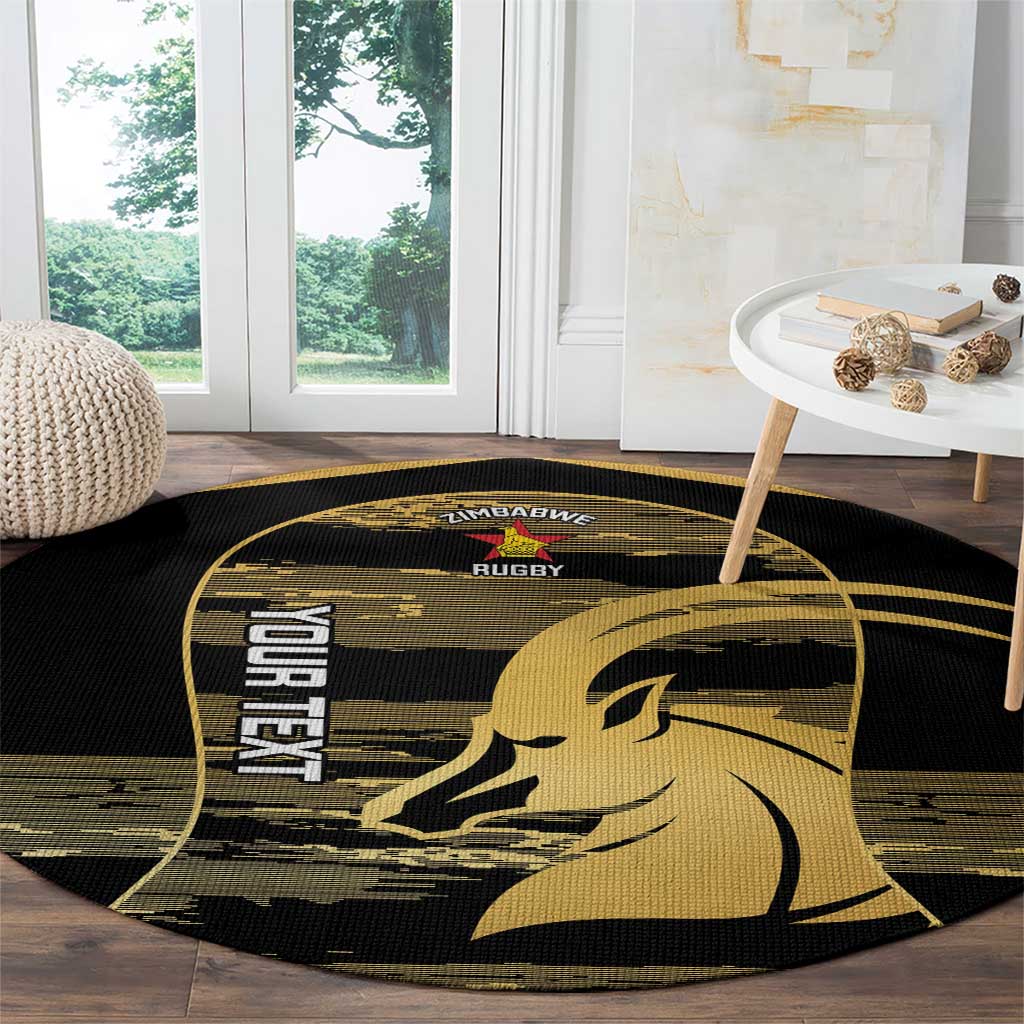 Zimbabwe Rugby Custom Round Carpet Come On Sables Gold Black Version - Wonder Print Shop