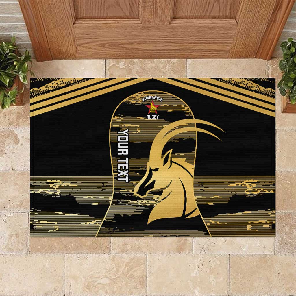 Zimbabwe Rugby Custom Rubber Doormat Come On Sables Gold Black Version - Wonder Print Shop