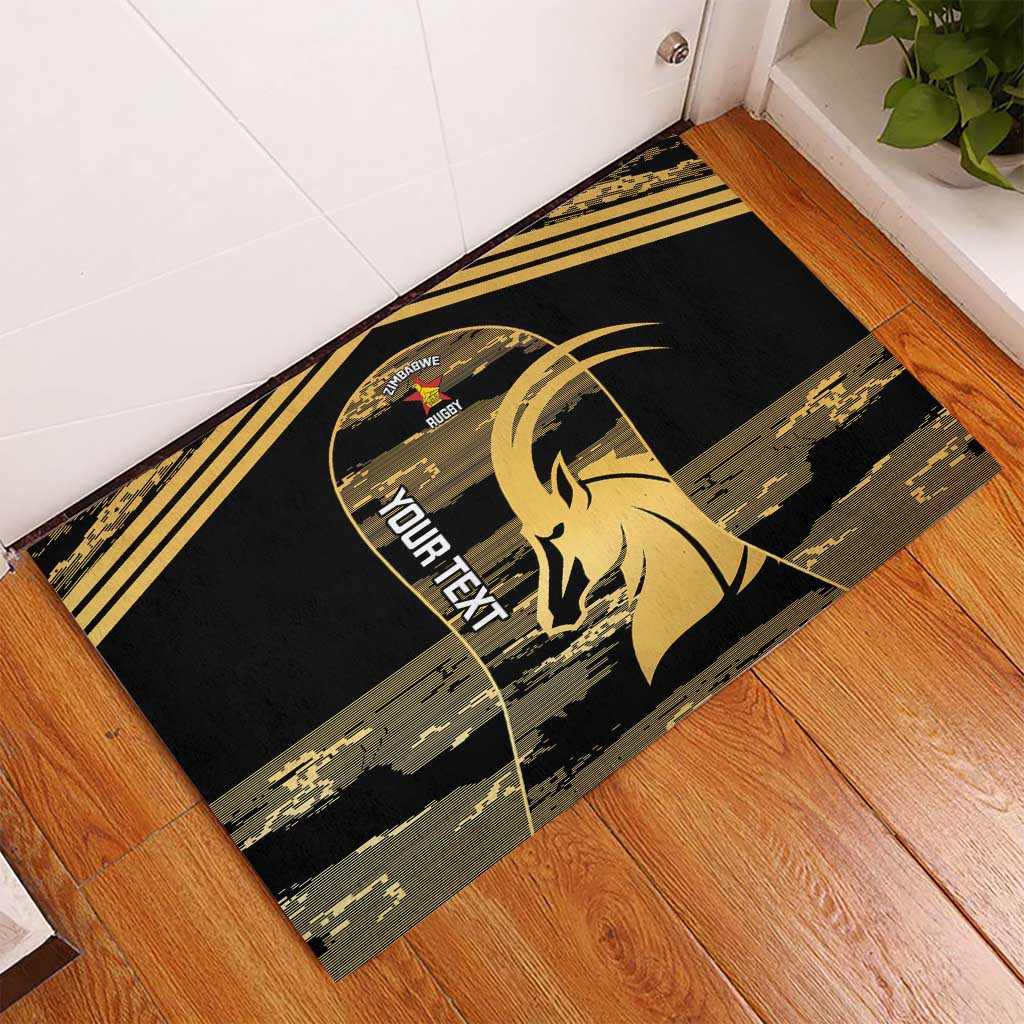 Zimbabwe Rugby Custom Rubber Doormat Come On Sables Gold Black Version - Wonder Print Shop