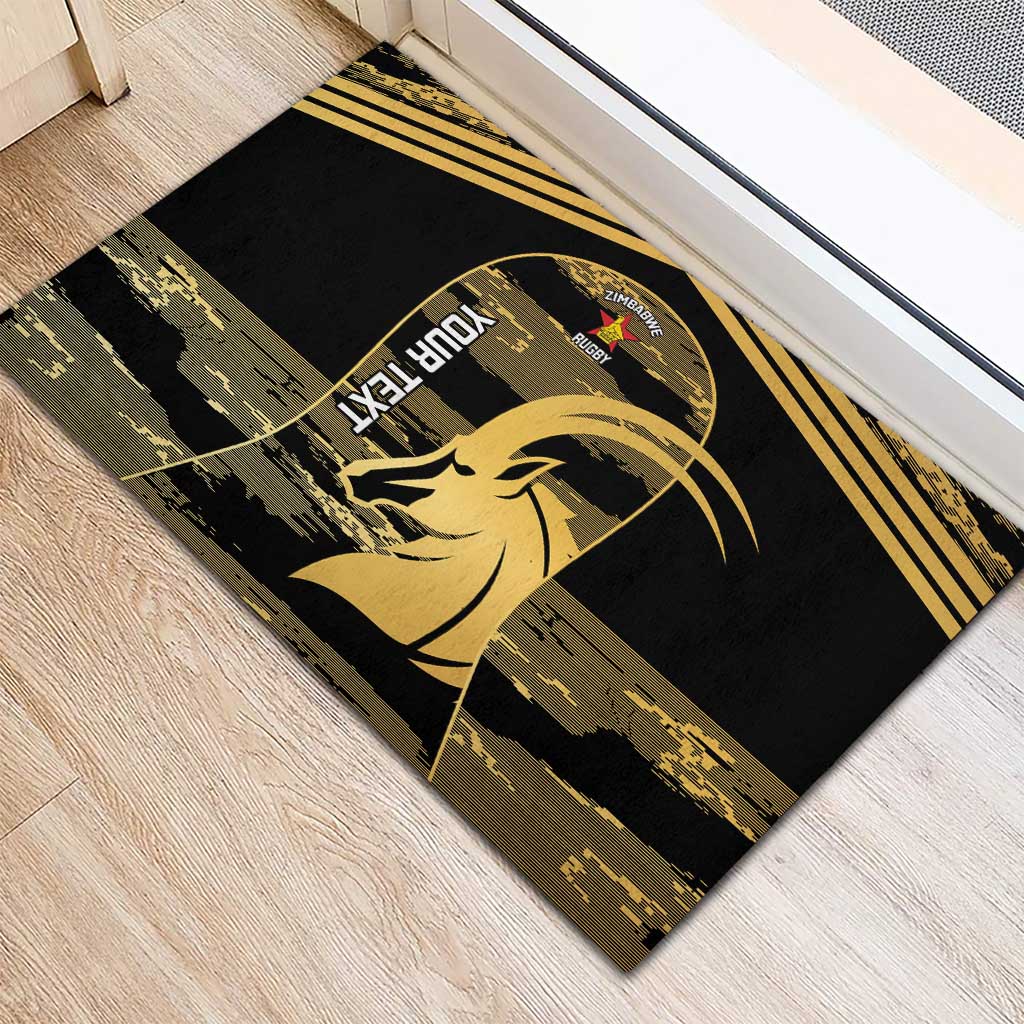 Zimbabwe Rugby Custom Rubber Doormat Come On Sables Gold Black Version - Wonder Print Shop