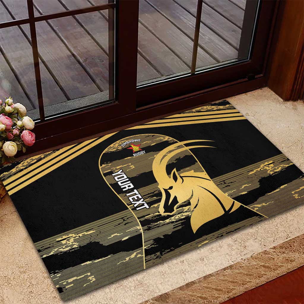 Zimbabwe Rugby Custom Rubber Doormat Come On Sables Gold Black Version - Wonder Print Shop