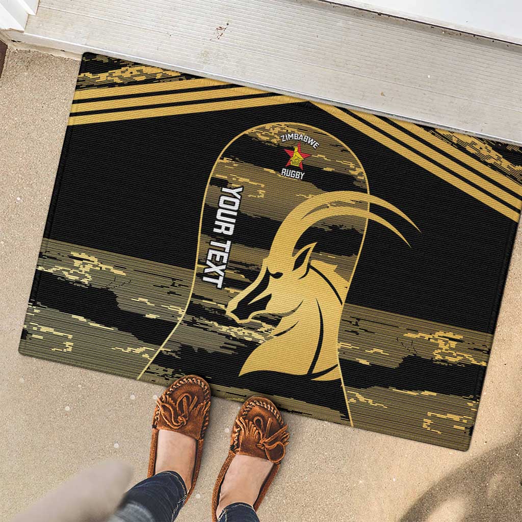Zimbabwe Rugby Custom Rubber Doormat Come On Sables Gold Black Version - Wonder Print Shop