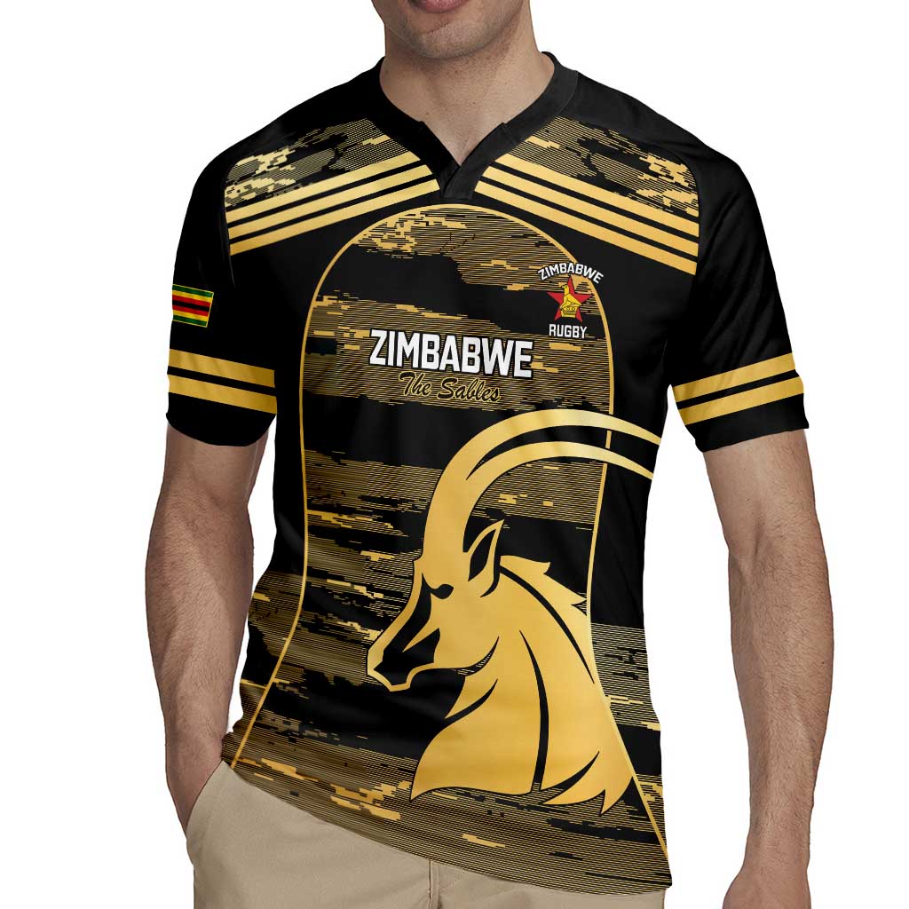 Zimbabwe Rugby Custom Rugby Jersey Come On Sables Gold Black Version - Wonder Print Shop