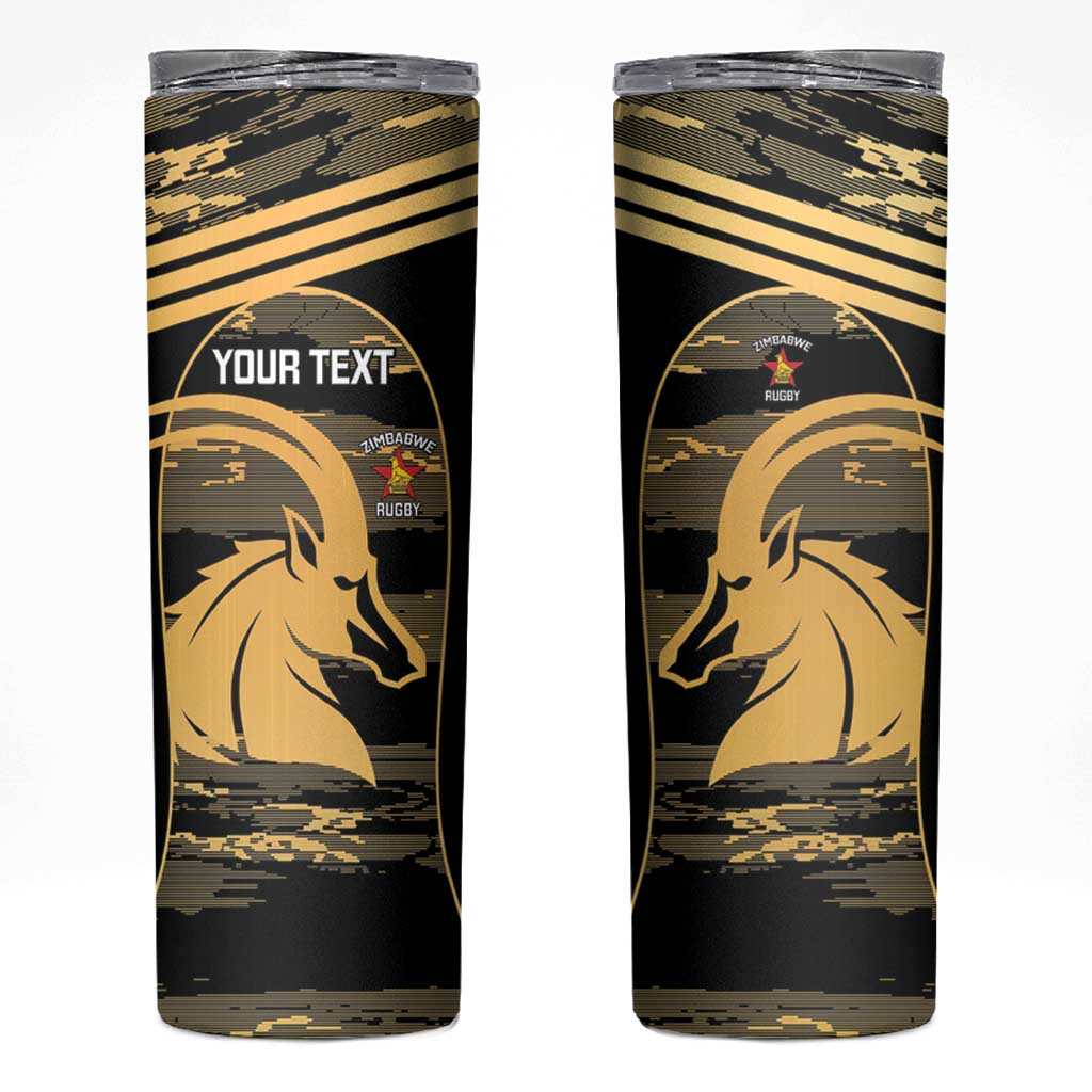 Zimbabwe Rugby Custom Skinny Tumbler Come On Sables Gold Black Version - Wonder Print Shop