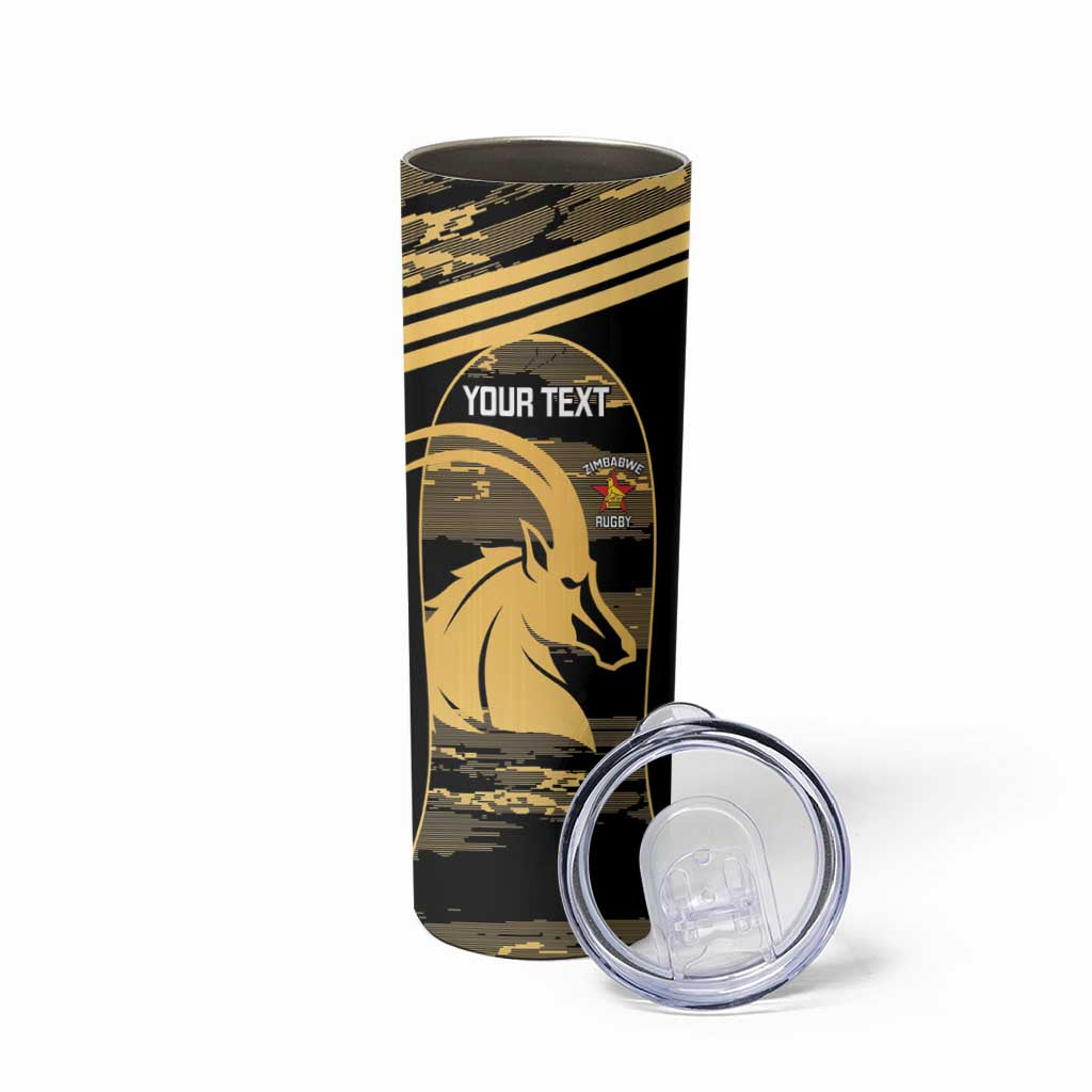 Zimbabwe Rugby Custom Skinny Tumbler Come On Sables Gold Black Version - Wonder Print Shop