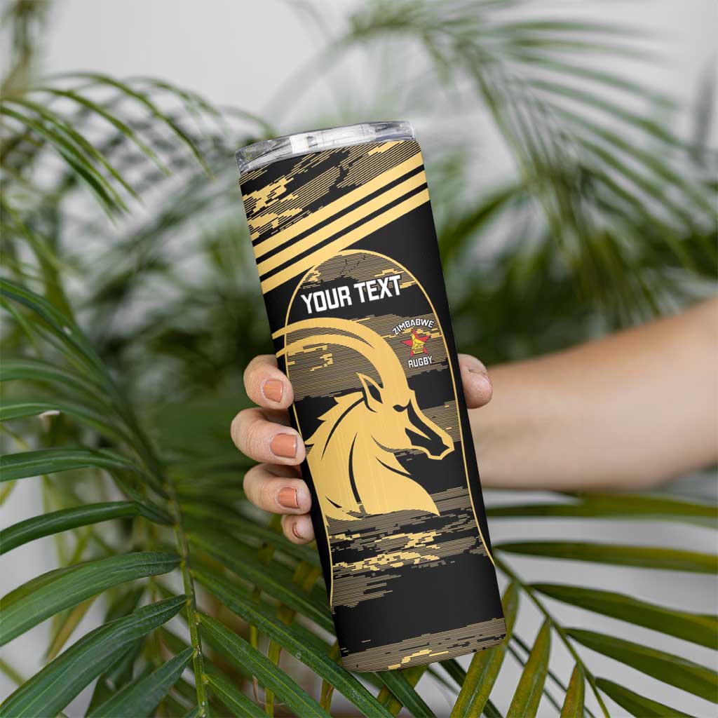 Zimbabwe Rugby Custom Skinny Tumbler Come On Sables Gold Black Version - Wonder Print Shop