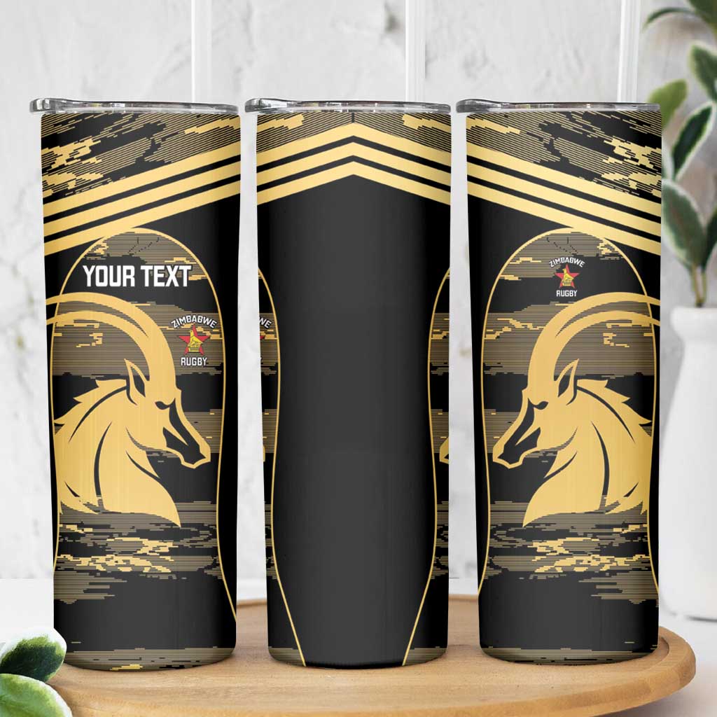 Zimbabwe Rugby Custom Skinny Tumbler Come On Sables Gold Black Version - Wonder Print Shop