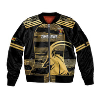 Zimbabwe Rugby Custom Sleeve Zip Bomber Jacket Come On Sables Gold Black Version - Wonder Print Shop