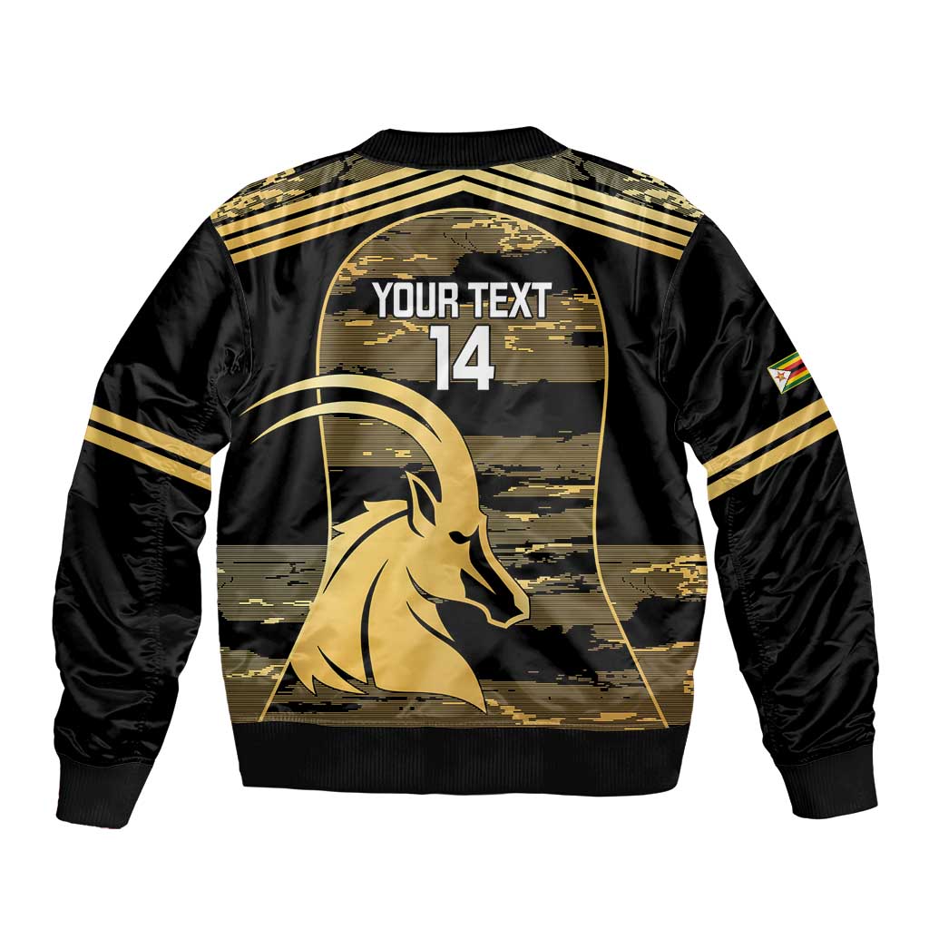Zimbabwe Rugby Custom Sleeve Zip Bomber Jacket Come On Sables Gold Black Version - Wonder Print Shop
