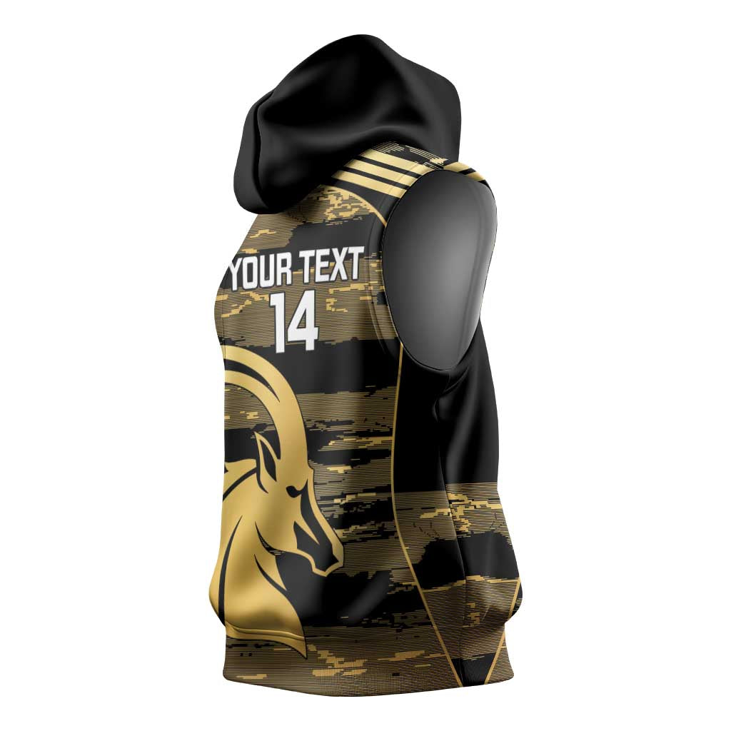 Zimbabwe Rugby Custom Sleeveless Hoodie Come On Sables Gold Black Version - Wonder Print Shop