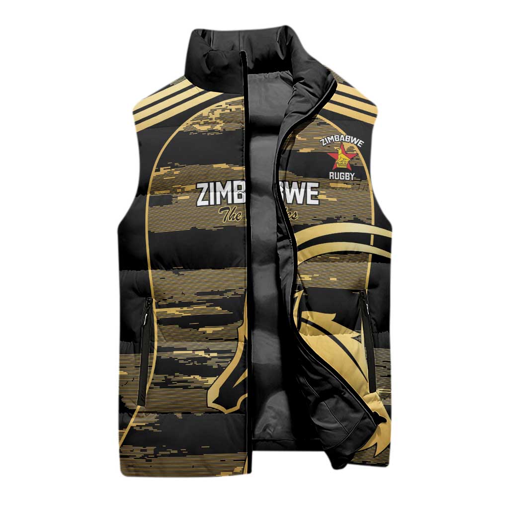 Zimbabwe Rugby Custom Sleeveless Puffer Jacket Come On Sables Gold Black Version - Wonder Print Shop