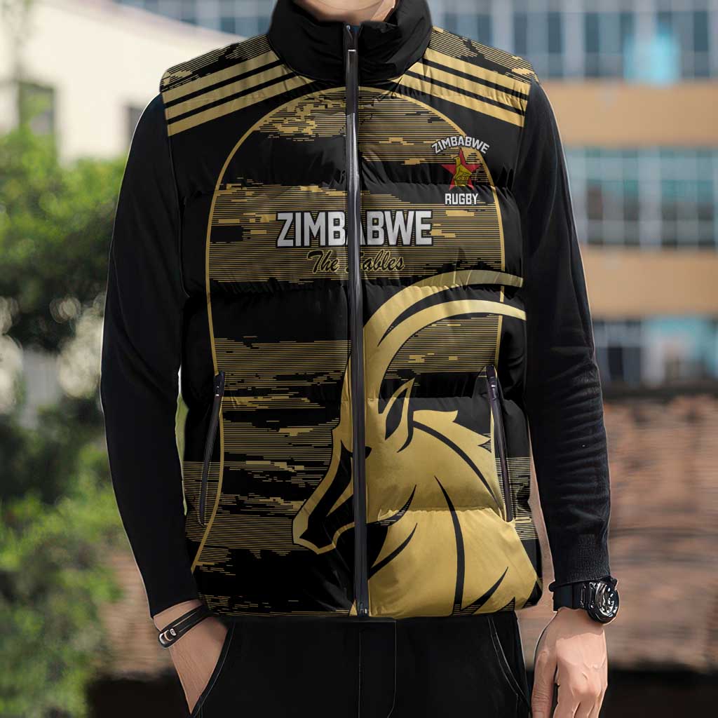 Zimbabwe Rugby Custom Sleeveless Puffer Jacket Come On Sables Gold Black Version - Wonder Print Shop
