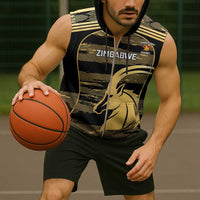 Zimbabwe Rugby Custom Sleeveless Zip Hoodie Come On Sables Gold Black Version - Wonder Print Shop