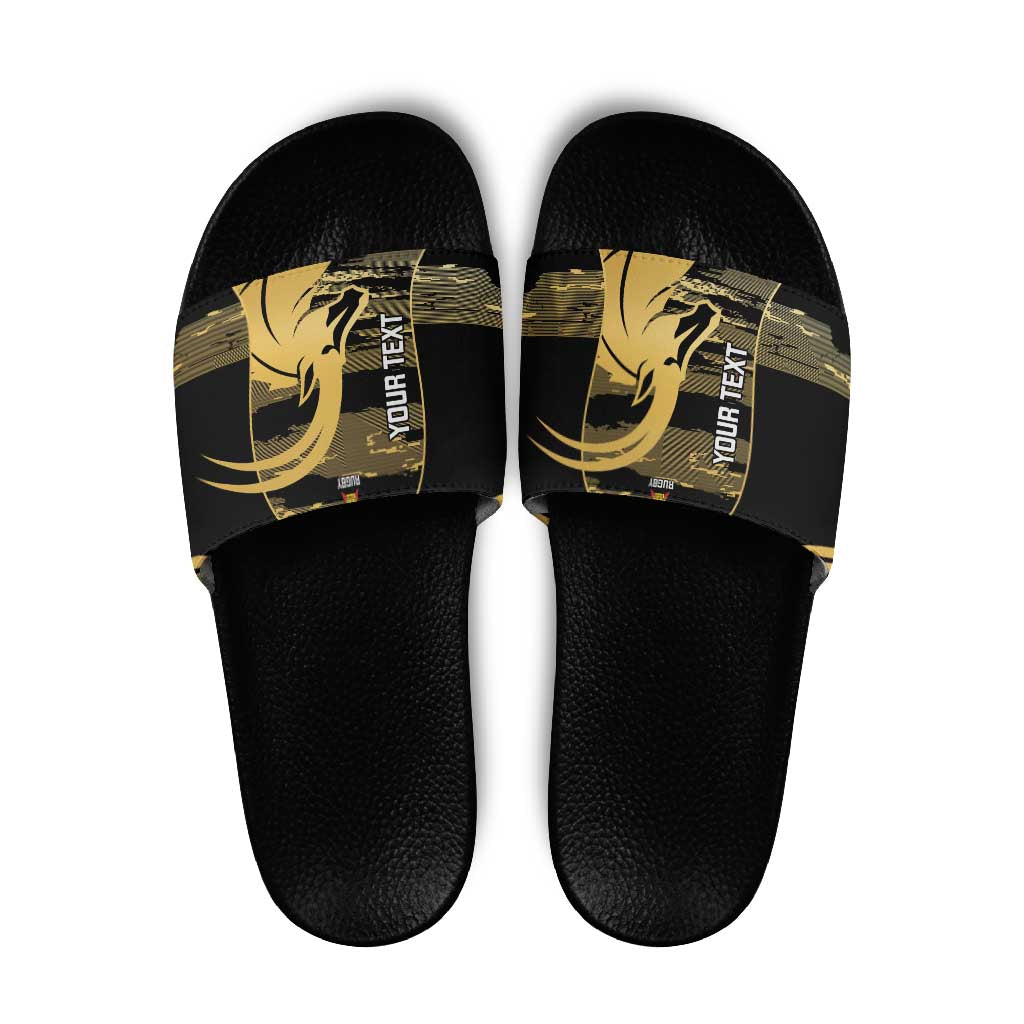 Zimbabwe Rugby Custom Slide Sandals Come On Sables Gold Black Version - Wonder Print Shop