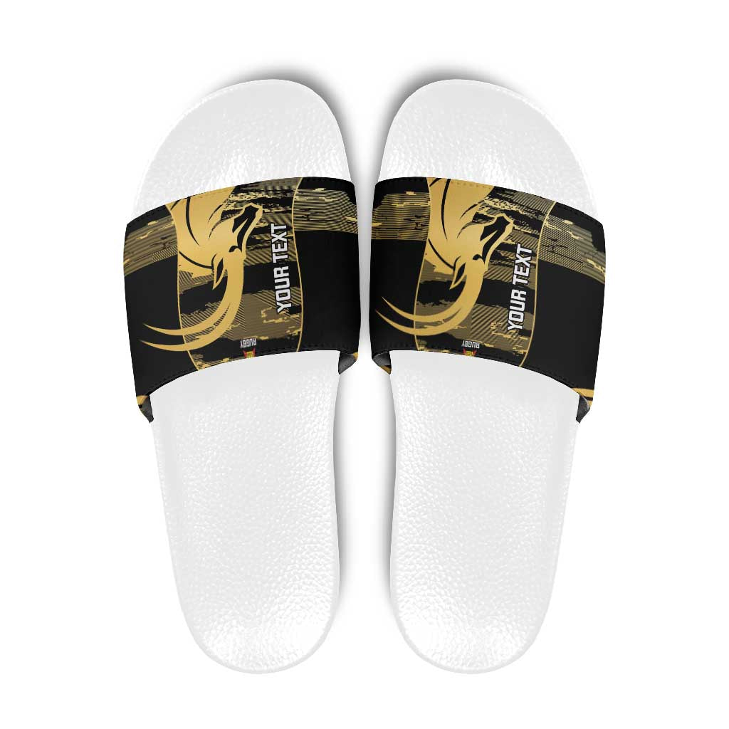 Zimbabwe Rugby Custom Slide Sandals Come On Sables Gold Black Version - Wonder Print Shop