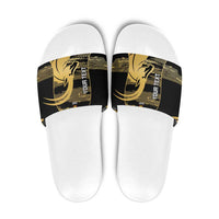 Zimbabwe Rugby Custom Slide Sandals Come On Sables Gold Black Version - Wonder Print Shop