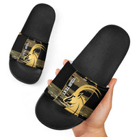 Zimbabwe Rugby Custom Slide Sandals Come On Sables Gold Black Version - Wonder Print Shop