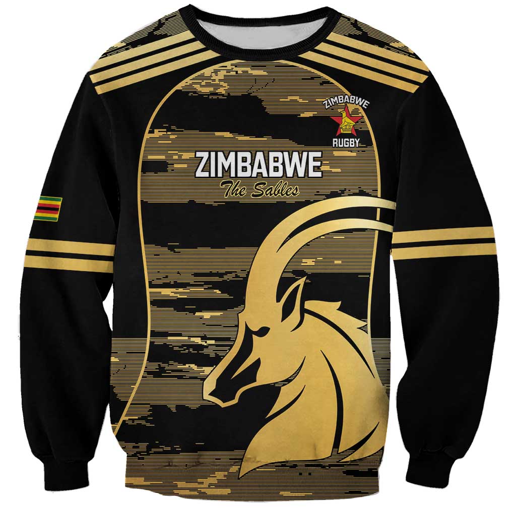 Zimbabwe Rugby Custom Sweatshirt Come On Sables Gold Black Version - Wonder Print Shop