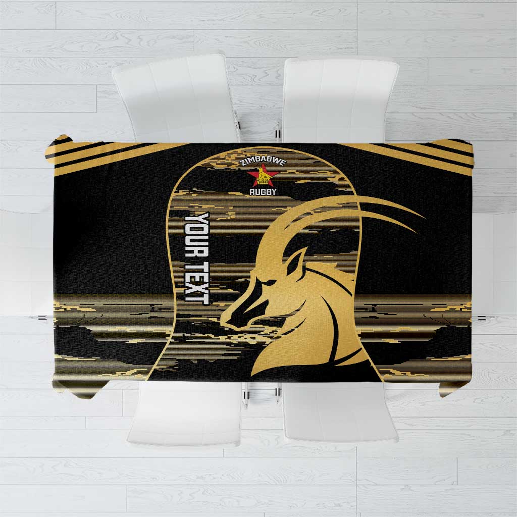 Zimbabwe Rugby Custom Tablecloth Come On Sables Gold Black Version - Wonder Print Shop