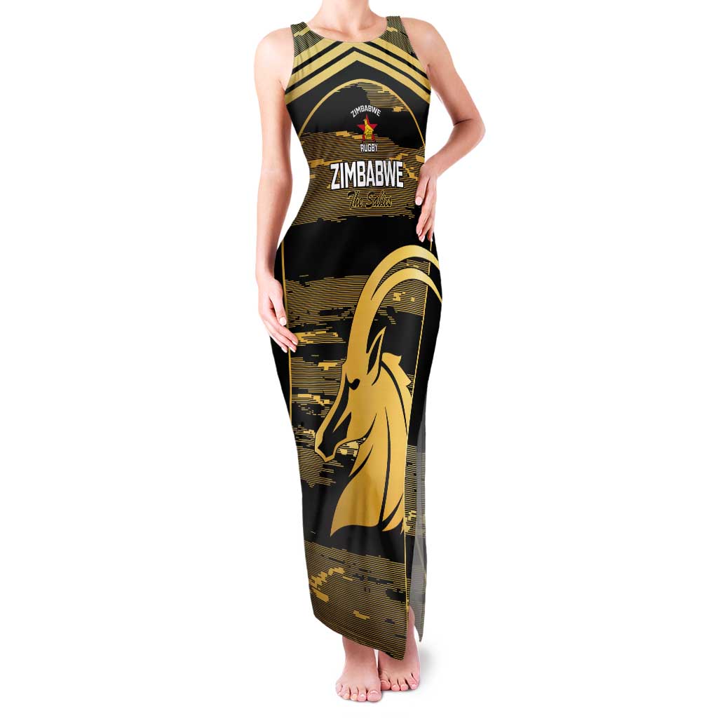 Zimbabwe Rugby Custom Tank Maxi Dress Come On Sables Gold Black Version - Wonder Print Shop