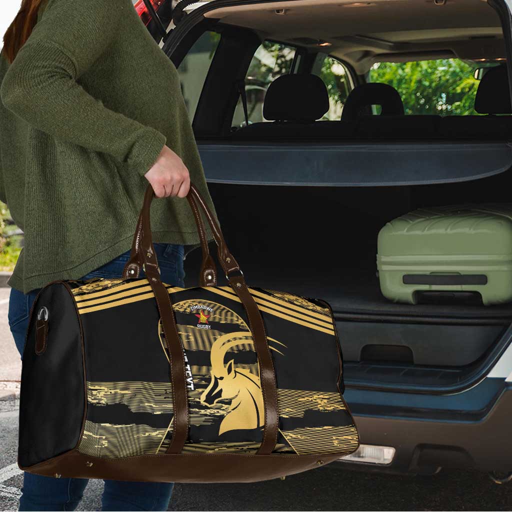 Zimbabwe Rugby Custom Travel Bag Come On Sables Gold Black Version - Wonder Print Shop