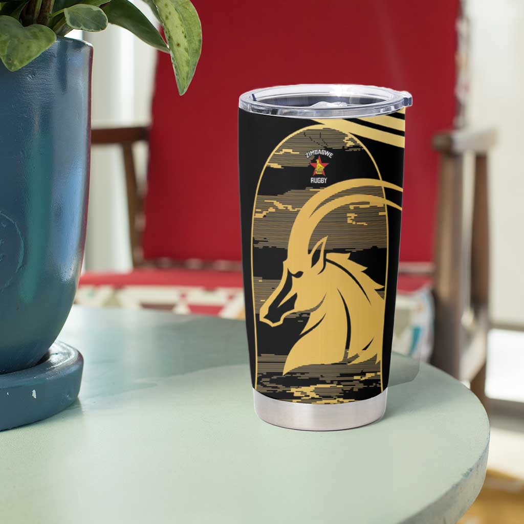 Zimbabwe Rugby Custom Tumbler Cup Come On Sables Gold Black Version - Wonder Print Shop