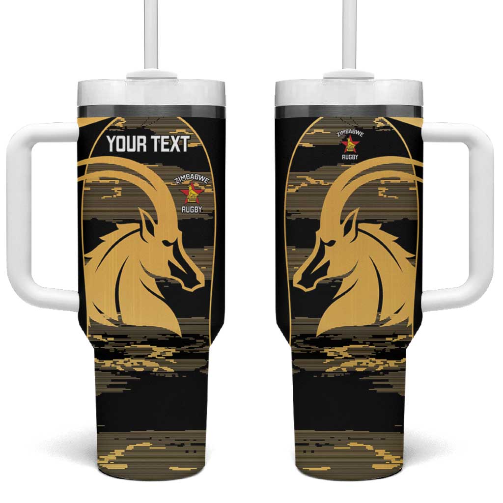Zimbabwe Rugby Custom Tumbler With Handle Come On Sables Gold Black Version - Wonder Print Shop