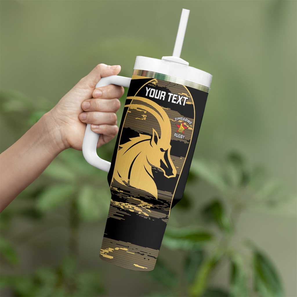 Zimbabwe Rugby Custom Tumbler With Handle Come On Sables Gold Black Version - Wonder Print Shop
