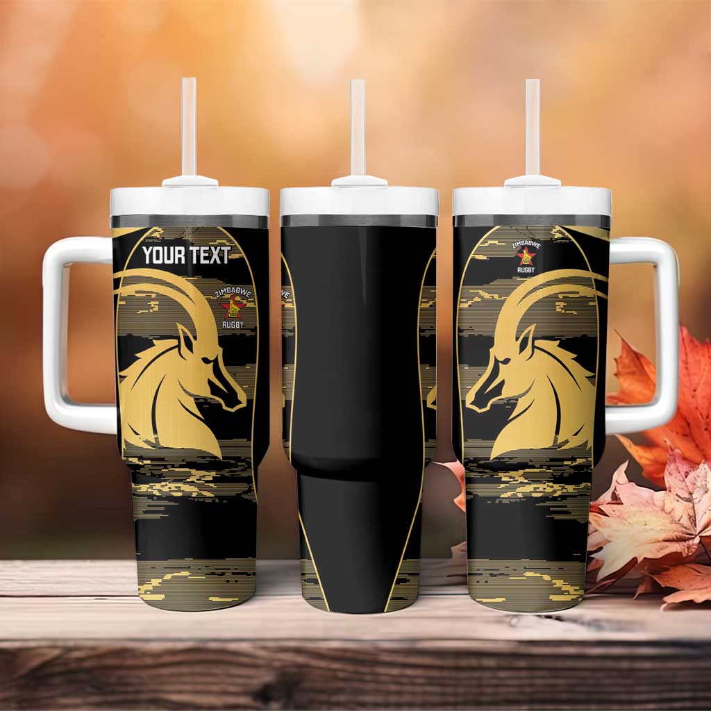 Zimbabwe Rugby Custom Tumbler With Handle Come On Sables Gold Black Version - Wonder Print Shop