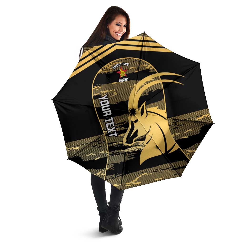 Zimbabwe Rugby Custom Umbrella Come On Sables Gold Black Version - Wonder Print Shop