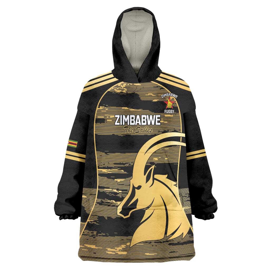 Zimbabwe Rugby Custom Wearable Blanket Hoodie Come On Sables Gold Black Version - Wonder Print Shop