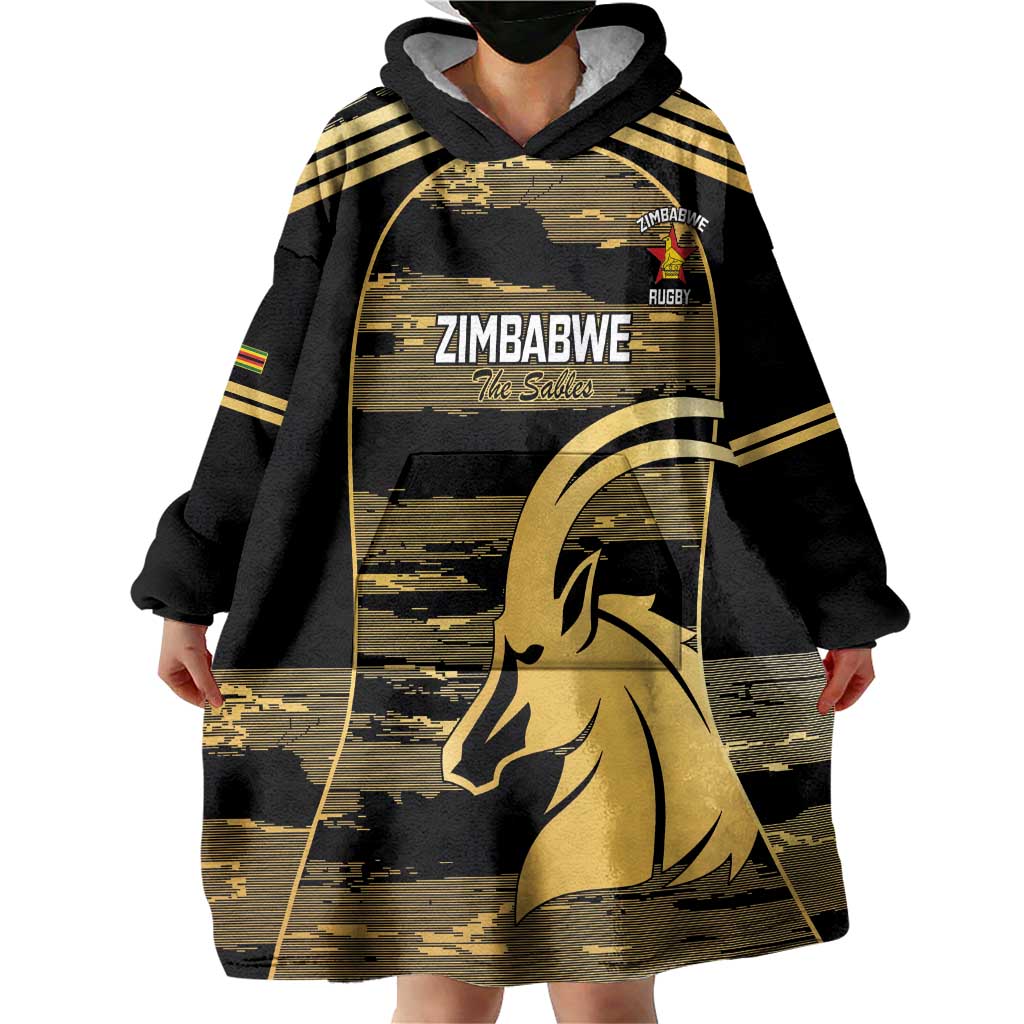 Zimbabwe Rugby Custom Wearable Blanket Hoodie Come On Sables Gold Black Version - Wonder Print Shop