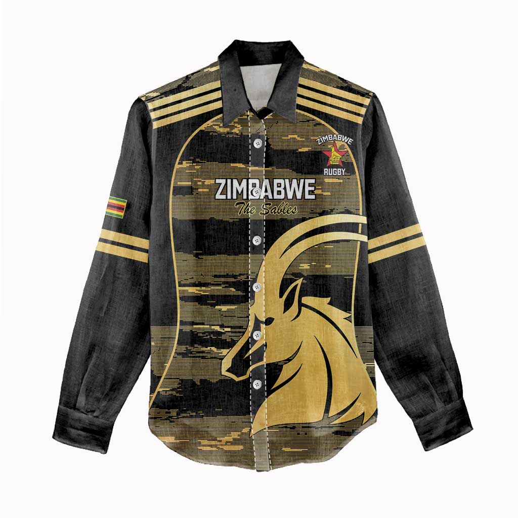 Zimbabwe Rugby Custom Women Casual Shirt Come On Sables Gold Black Version - Wonder Print Shop