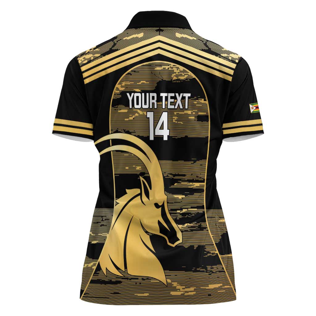 Zimbabwe Rugby Custom Women Polo Shirt Come On Sables Gold Black Version - Wonder Print Shop