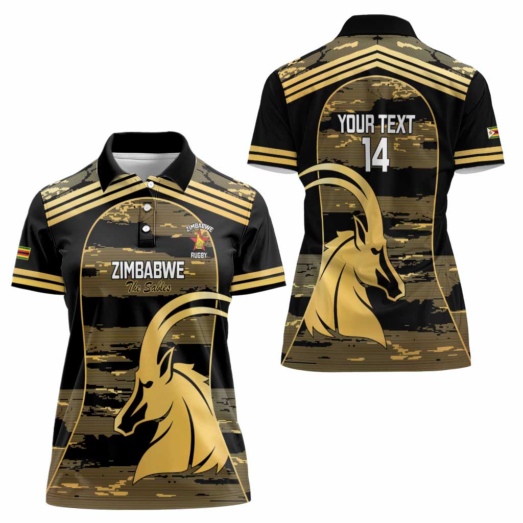 Zimbabwe Rugby Custom Women Polo Shirt Come On Sables Gold Black Version - Wonder Print Shop